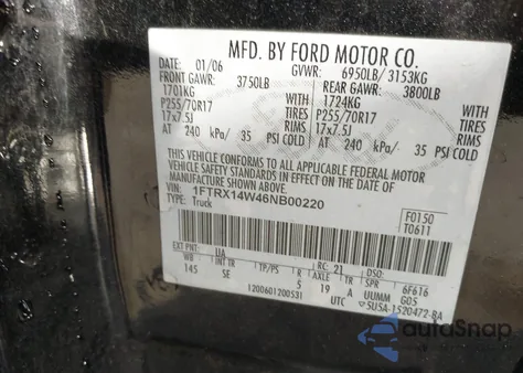 2006 Ford F-150 Stx/Xl/Xlt из США, поврежденный, VIN 1FTRX14W46NB00220